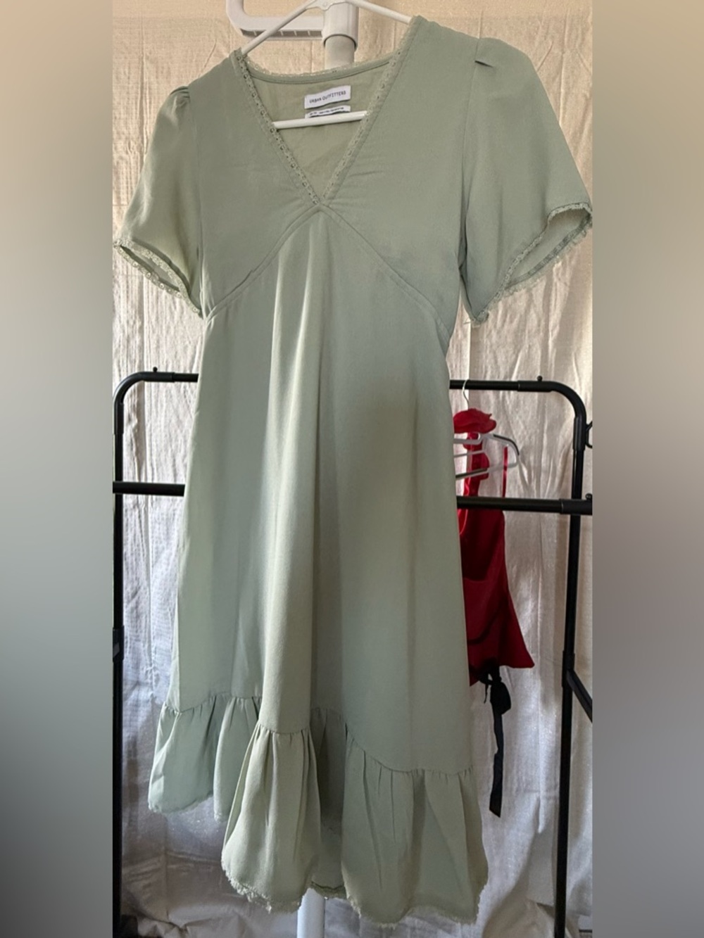 Urban Outfitters Sage Green Lace-Trim V-Neck Dress